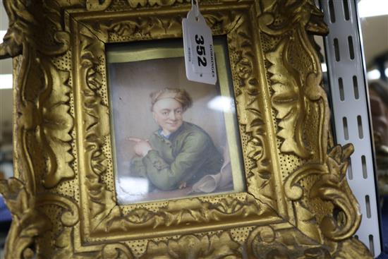 Albin Roberts Burt Miniature of a young man pointing his finger 4 x 3in.